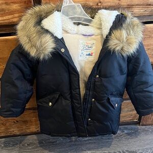 J. Crew Kids Black Puffer Jacket with Fur Hood